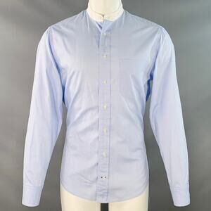 GITMAN VINTAGE Size M Blue White Cotton Collarless Long Sleeve Shirt